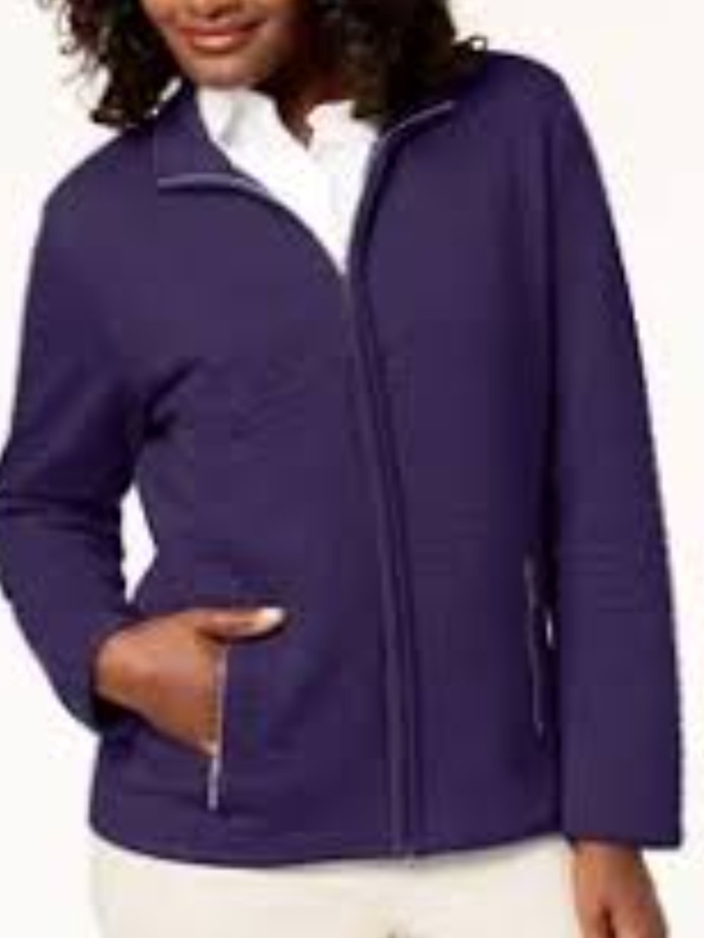 Womens Karen Scott Sport Quilted Full-Zip Jacket in Purple